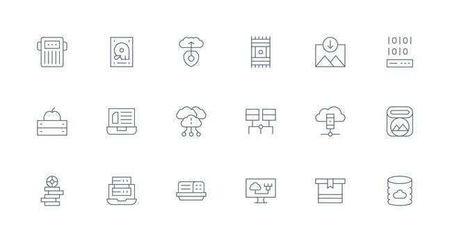File Storage Set with 18 Minimal Line Icons UI and UX Focused Icon Collection vector