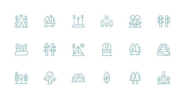 arboles icono conjunto con 18 mínimo línea gráficos diseño icono paquete vector
