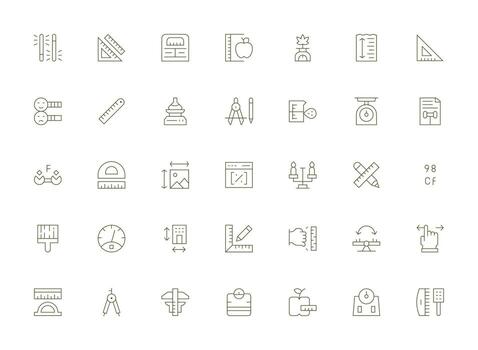 Scale Icon Set with 35 Light Line Graphics Responsive Icon Set for Flexible Layouts vector