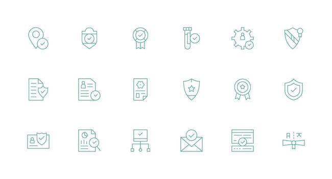 18 validado íconos en mínimo línea estético completar icono conjunto para móvil aplicaciones vector
