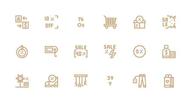 Strong Stroke Line Style Sale Icons with 18 Vectors Flexible Icon System for Web Interfaces