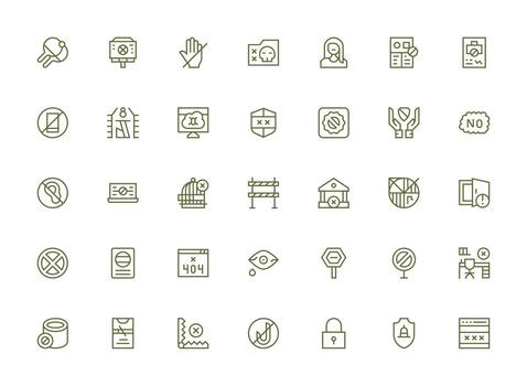 Access Denied Design Icons featuring 35 in Regular Clean Line Style Complete Icon Set for Mobile Apps vector