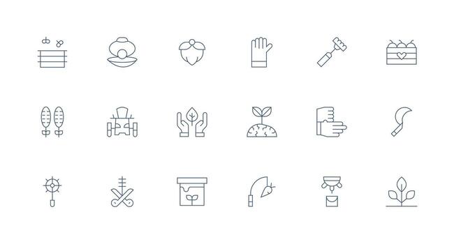 Farming Design Icons featuring 18 in Minimal Line Style Well-Structured Icons for Creative Use vector