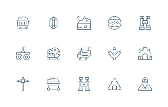 15 Regular Line Designs for Geology Icons Clean Icon Collection for Web Use vector