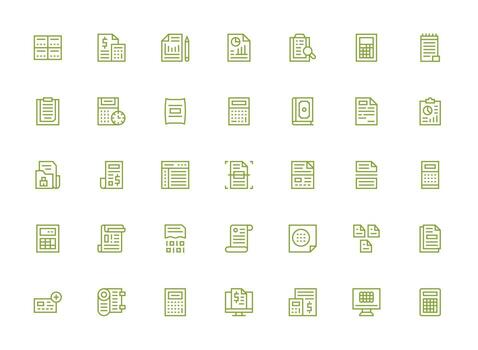 Spreadsheet Icon Set with 35 Regular Clean Line Graphics High-Resolution Icons for Any Platform vector