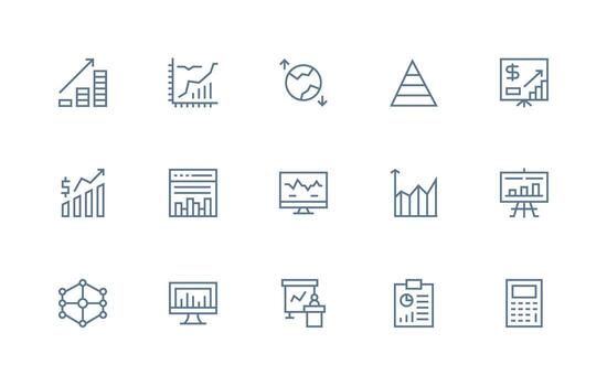 Graph Design Icons featuring 15 in Regular Line Style Icon Pack vector