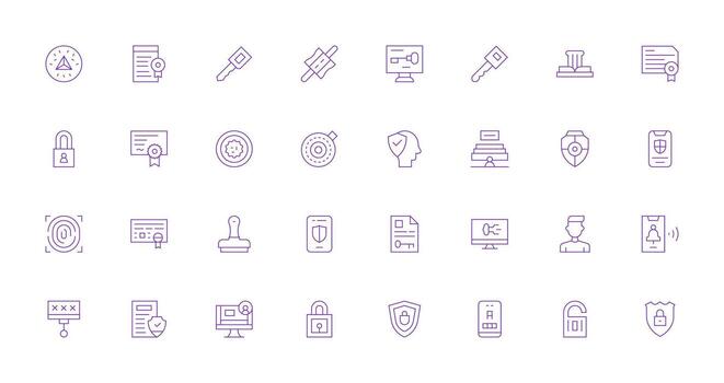 Authentication Icon Set with 32 Thin Line Graphics General Use Icon Pack vector