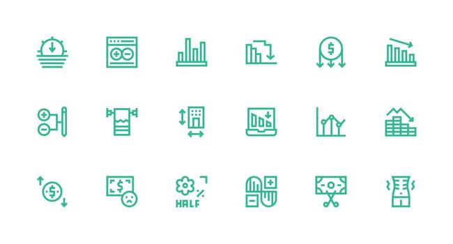 Strong Stroke Line Style Decrease Icons with 18 Vectors User Interface Icons for Digital Products
