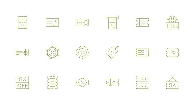 Voucher Design Icons featuring 18 in Minimal Line Style Flexible Icon System for Web Interfaces vector