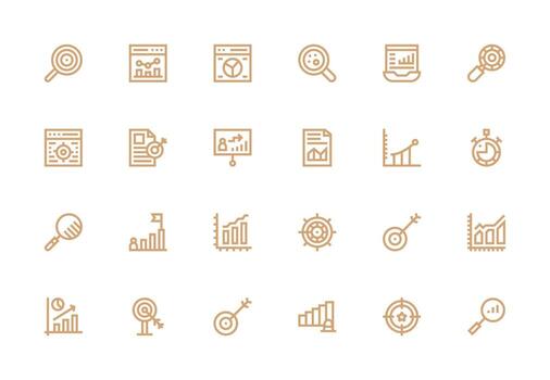 Kpi Icon Set with 24 Thick Line Line Graphics Theme-Based Icon Pack vector