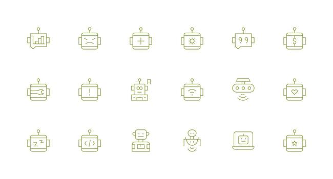 18 mínimo línea diseños para robot íconos esencial íconos para rápido ui edificio vector