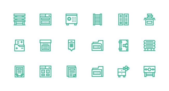 Strong Stroke Line Icons from File Cabinet Set with 18 Vectors Line Icon Collection