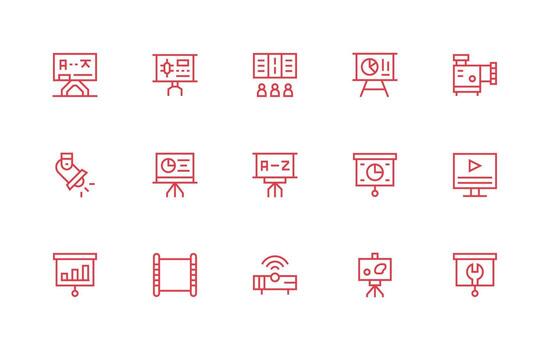 15 regular línea vectores para proyector tema icono conjunto para proyectos