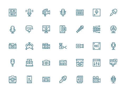 Regular Clean Line Icons from Recording Set with 35 Vectors Detailed Icon Collection for Design Systems