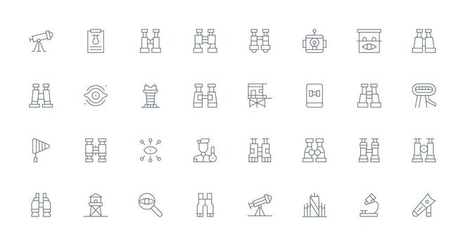 Observation featuring 32 Icons in Thin Line Design Basic Icon Series vector