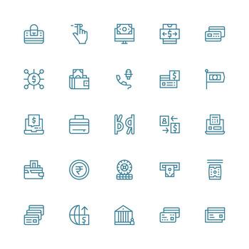 Banking Icon Set with 25 Medium Stroke Outline Graphics Scalable Icons for All Themes vector