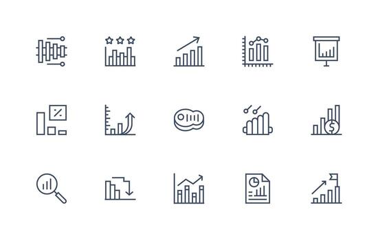 Bar Graph Icon Set with 15 Regular Line Graphics Creative Icon Set vector
