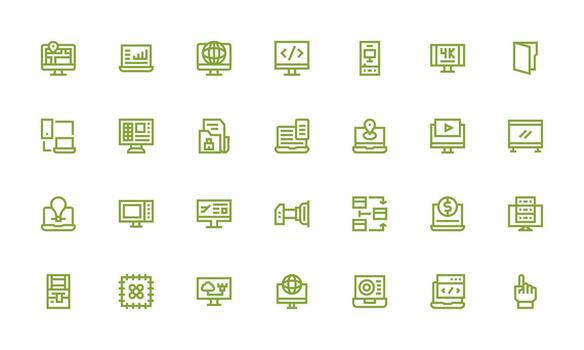 Computer Icon Collection with 28 Bold Line Designs Complete Icon Bundle for Web Design vector