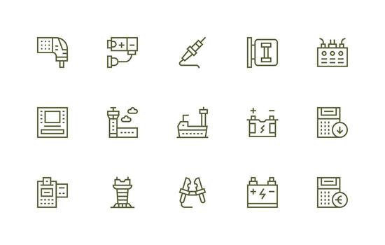 15 terminal íconos en regular línea estético organizado icono paquete para rápido acceso vector