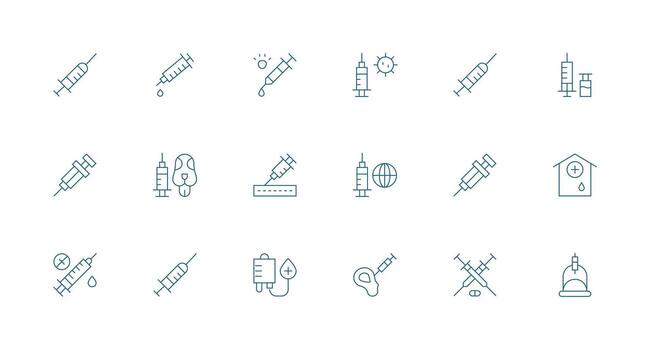 18 Minimal Line Vectors for Vaccination Theme Responsive Icon Set for Flexible Layouts