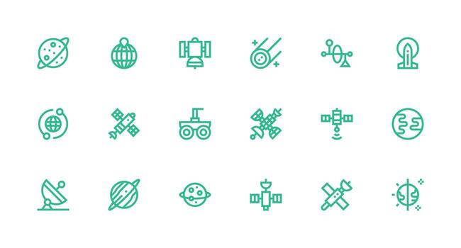 Strong Stroke Line Icons from Satellite Set with 18 Vectors Style Icon Set