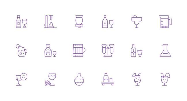 Glassware featuring 18 Icons in Minimal Line Design Clear and Concise Icon Set Collection vector