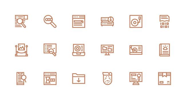 Retrieve Icon Set with 18 Strong Stroke Line Graphics Simplified Icon Pack for Visual Tools vector