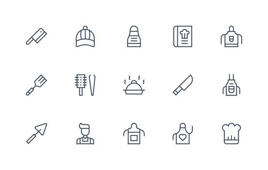 15 Icons for Chef in Regular Line Format Scalable Icons for Cross-Platform Interfaces vector