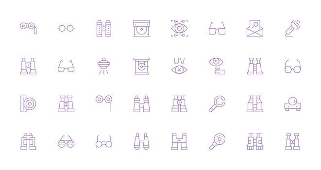 32 Optical Icons in Thin Line Aesthetic Simplified Icon Pack for Visual Tools vector