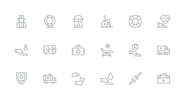 mínimo línea íconos desde ayuda conjunto con 18 vectores píxel Perfecto icono conjunto