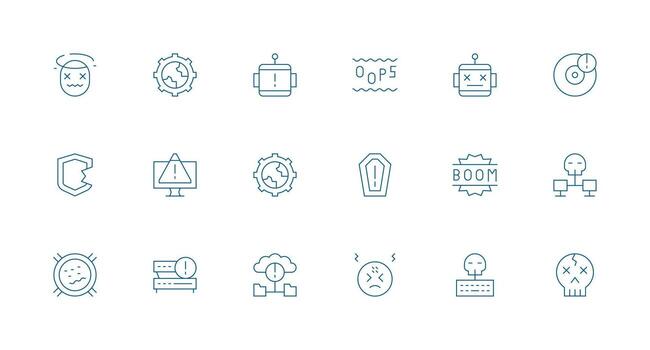 18 System Failure Icons in Minimal Line Aesthetic Balanced Icon Set for Functional Design vector