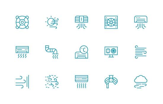 Airflow Set with 15 Regular Line Icons Web and App Icon Pack Collection vector