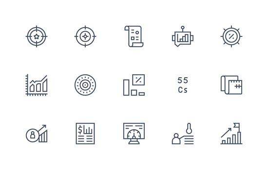 Metrics Set with 15 Regular Line Icons Clean Icon Pack vector
