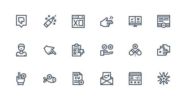 Reject Icon Set with 18 Strong Stroke Line Graphics Outline Icon Pack vector