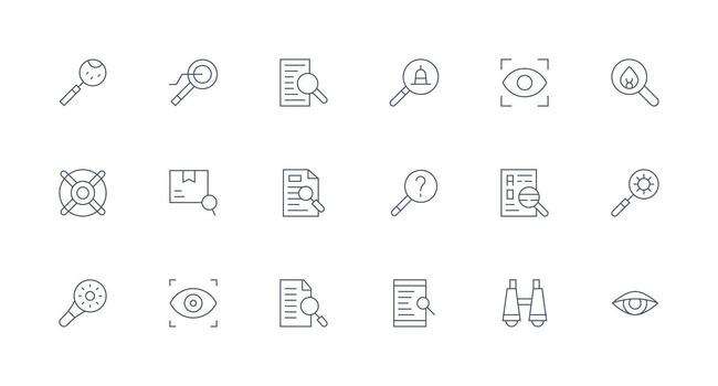 Examine featuring 18 Icons in Minimal Line Design Web and App Icon Pack Collection vector