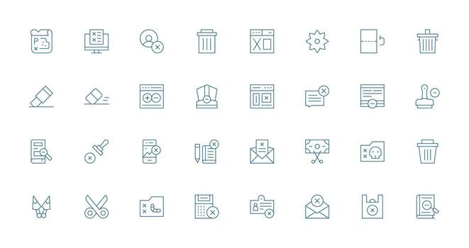 Eliminar icono colección con 32 Delgado línea diseños icono paquete para varios temas vector