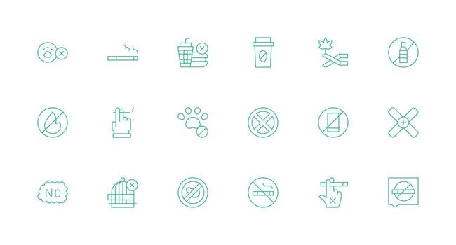 Ban Icon Set with 18 Minimal Line Graphics Modern Line and Glyph Icon Series vector