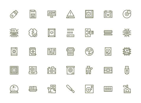 Regular Clean Line Style Memory Icons with 35 Vectors Quick Access Icons for UI Development