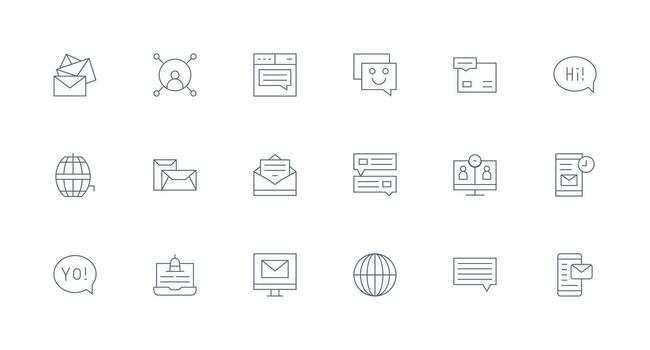 digital comunicación diseño íconos presentando 18 en mínimo línea estilo ligero icono serie vector