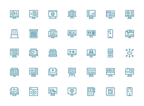 Screen featuring 35 Icons in Regular Clean Line Design UI Icon Set vector