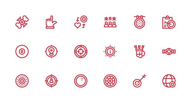 objetivo conjunto con 18 fuerte carrera línea íconos optimizado icono paquete para digital productos vector