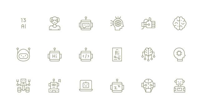 Minimal Line Icons from Artificial Intelligence Set with 18 Vectors Line Icon Collection