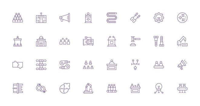 Assembly including 32 Thin Line Illustrations Complete Icon Set for Mobile Apps vector