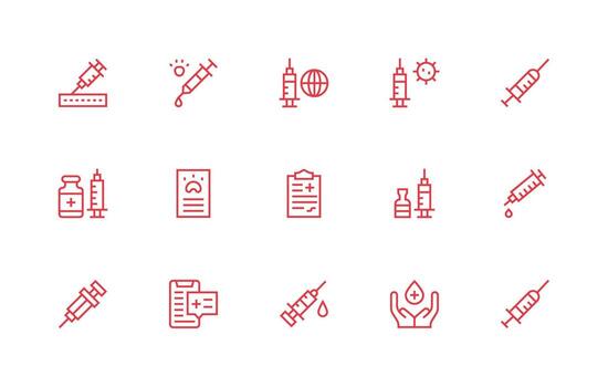 15 Immunization Icons in Regular Line Aesthetic Responsive Icon Set for Flexible Layouts vector