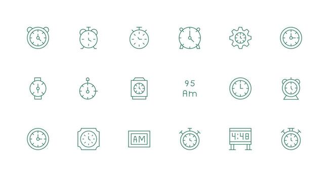 18 Minimal Line Vectors for Digital Clock Theme Icon Set for Apps