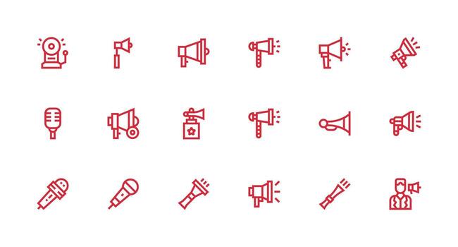18 íconos para público habla a en fuerte carrera línea formato compacto icono conjunto vector