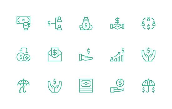 Compensation Visual Pack containing 15 Regular Line Icons Balanced Icon Set for Functional Design vector