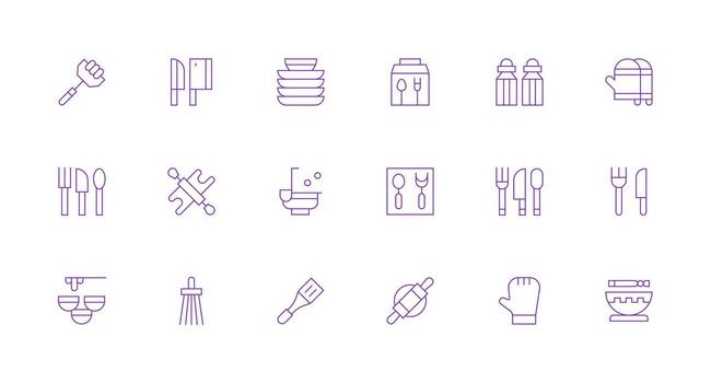 Utensils Icon Set with 18 Minimal Line Graphics Smart Icon Collection vector