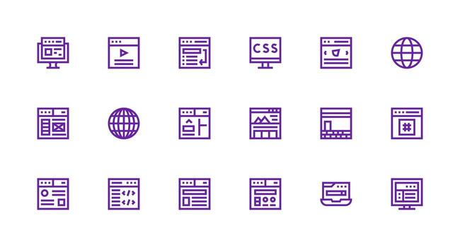 Browser Icon Collection with 18 Strong Stroke Line Designs Pixel Perfect Icon Set vector