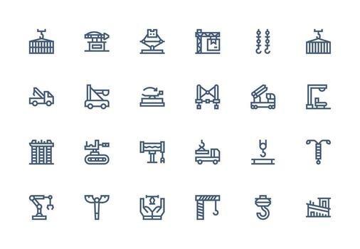 Crane Icon Set with 24 Thick Line Line Graphics Interface Icon Collection for Daily Projects vector